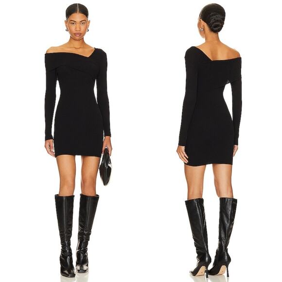 superdown | Ysabel Mini Dress in Black Ribbed Knit Off Shoulder XS - Picture 1 of 10